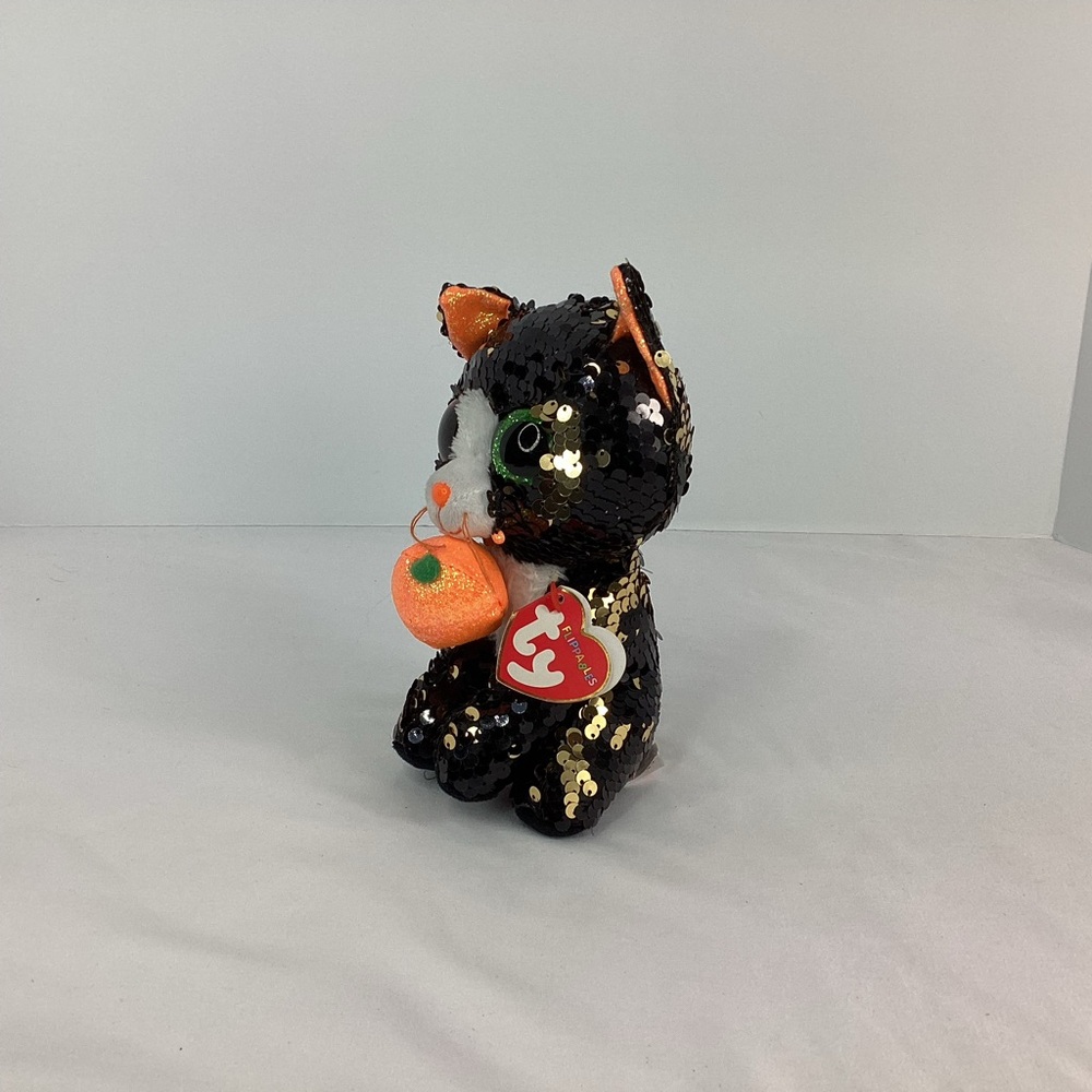 Ty Flippables Plush Jinx Black Cat Pumpkin 6” Halloween Sequins Stuffed Animal - Picture 4 of 11